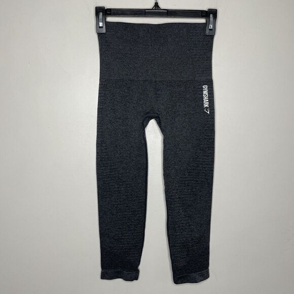 GYMSHARK Leggings Womens XS Crop High Waisted DRY Seamless Gray Athletic Workout - Picture 1 of 10